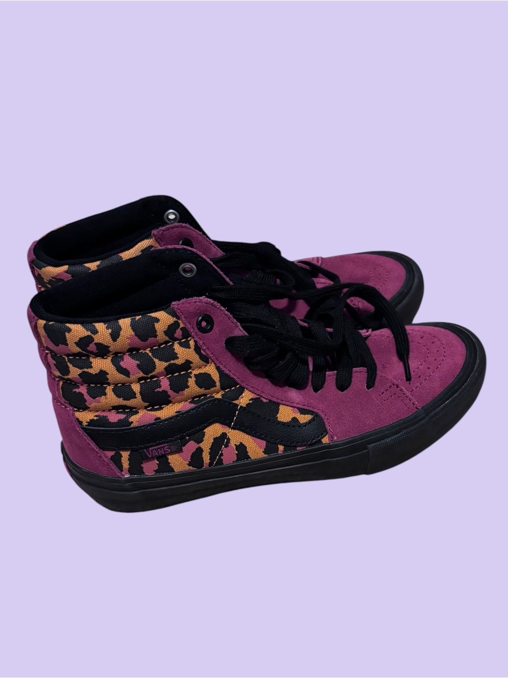 Vans Woman's Plum Suede High-Top Sneakers with Leopard Print